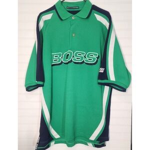 Vintage 90's Boss by IG Design Size XXL Polo Shirt Boss Spellout Rare Green Blue